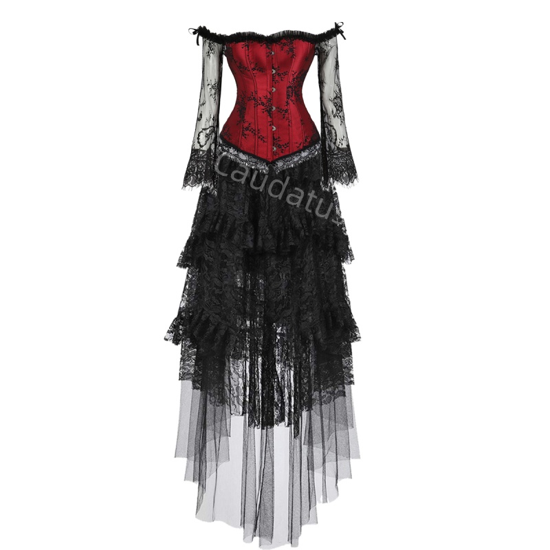Women'S Green Formal Wear - コルセットドレスプラスサイズロングスカートセットセクシーなビスチェレースヴァンパイア衣装バーレスクゴシックヴィンテージハロウィンコスチュームファッションパーティー