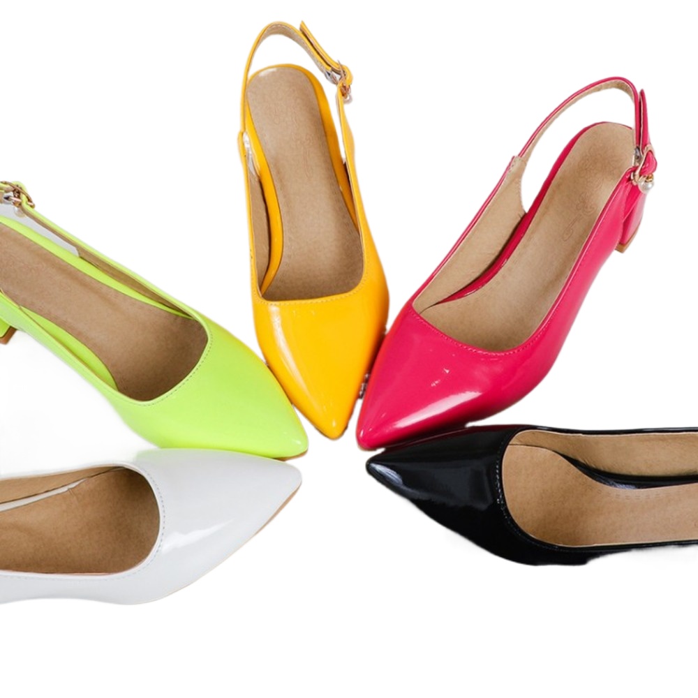 Slingback Heel Formal - パテントレザースリングバックパンプス女性ポインテッドトゥブロックヒールサンダルプラスサイズ 31-50 マルチカラーフォーマルパーティーシューズ T351-1