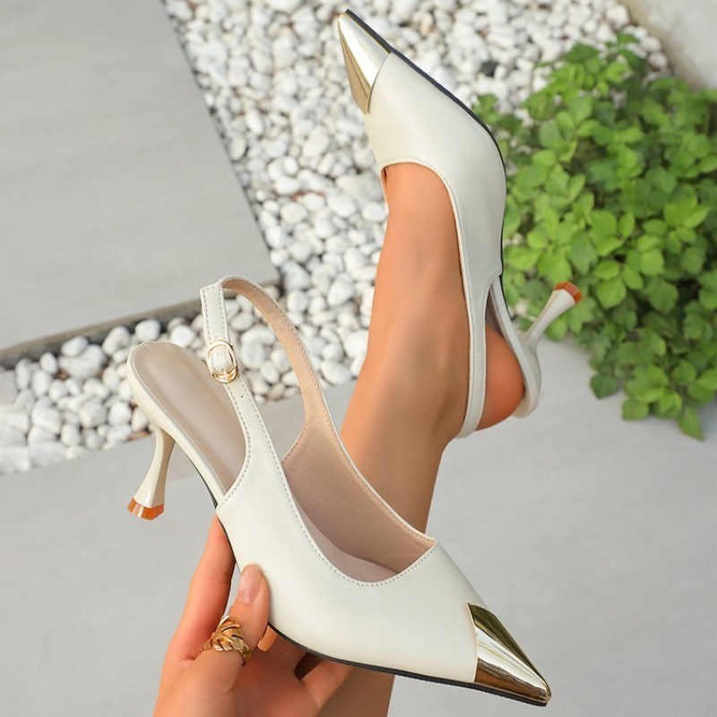 Slingback Heel Formal - レディース スリングバック ポインテッドトゥ キトゥンヒール メタリック キャップトゥ