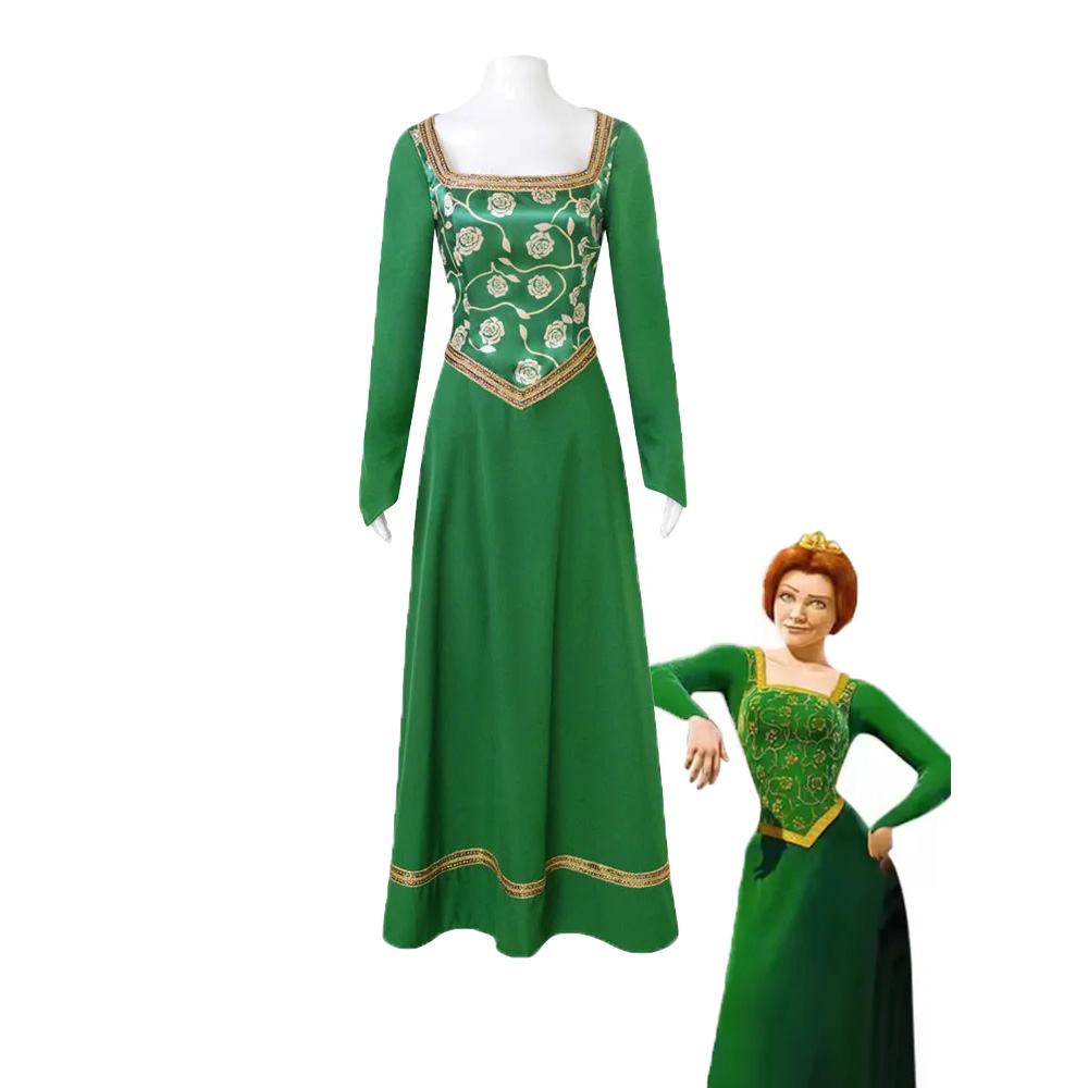 Women'S Green Formal Wear - 映画モンスタープリンセスフィオナコスプレ女性衣装レトログリーンスクエアカラーロングドレスハロウィンカーニバル衣装女性のための