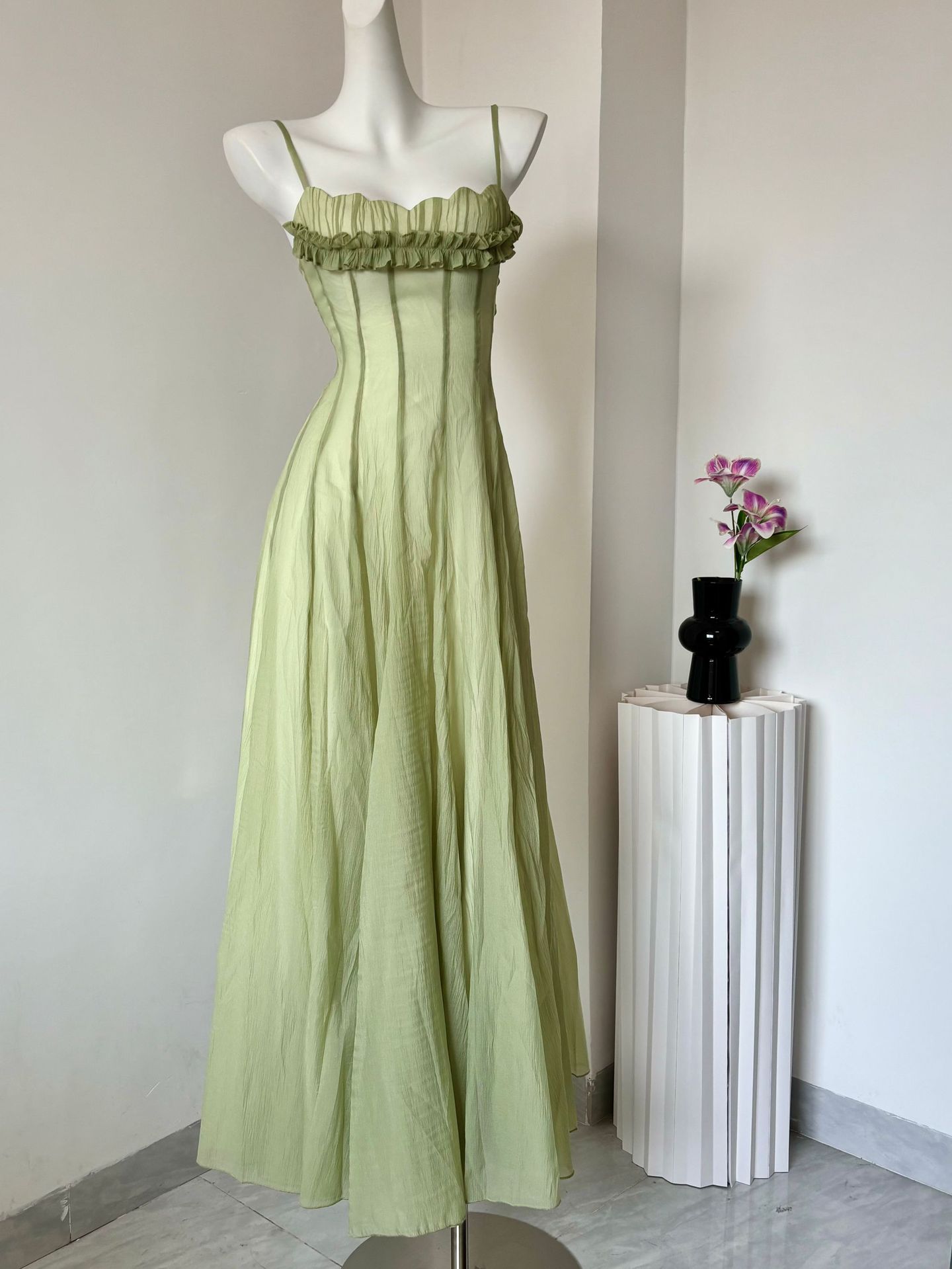 Women'S Green Formal Wear - ヴィンテージフェアリーグランジグリーンロングドレススタイリッシュなバックレスパーティードレスエレガントなスモックコルセットマキシドレスカジュアルビーチバケーションローブ