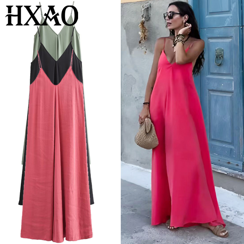 Women'S Green Formal Wear - HXAO 2025 レディースドレススリップロングドレスエレガントなグリーンレッドブラックドレス V ネックノースリーブバックレス Vestido