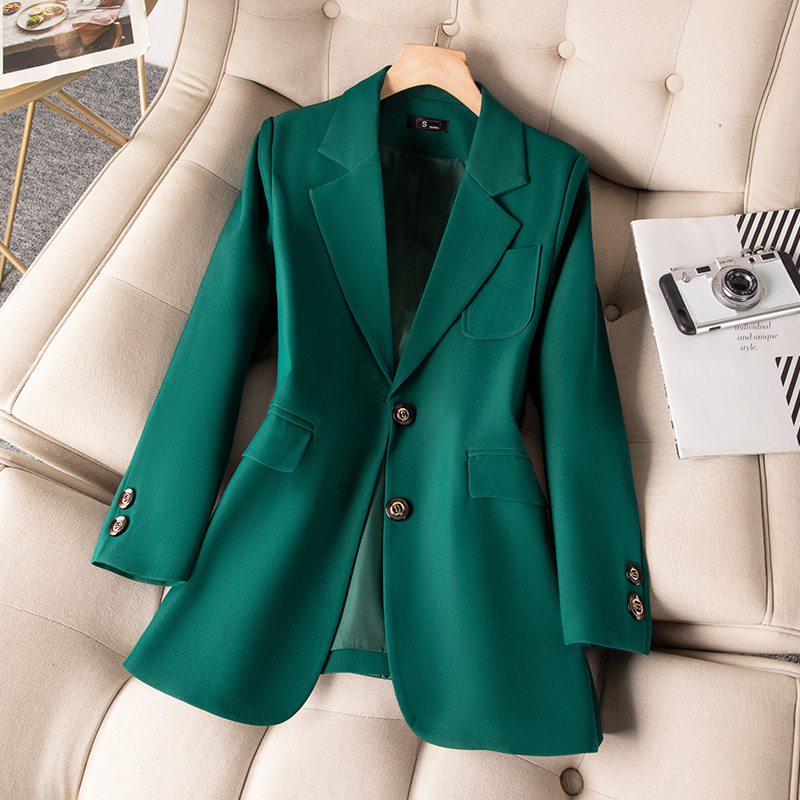 Women'S Green Formal Wear - 女性用長袖シングルブレストジャケット,フォーマルコート,青,黒,緑,オフィスウェア,作業服,アウター
