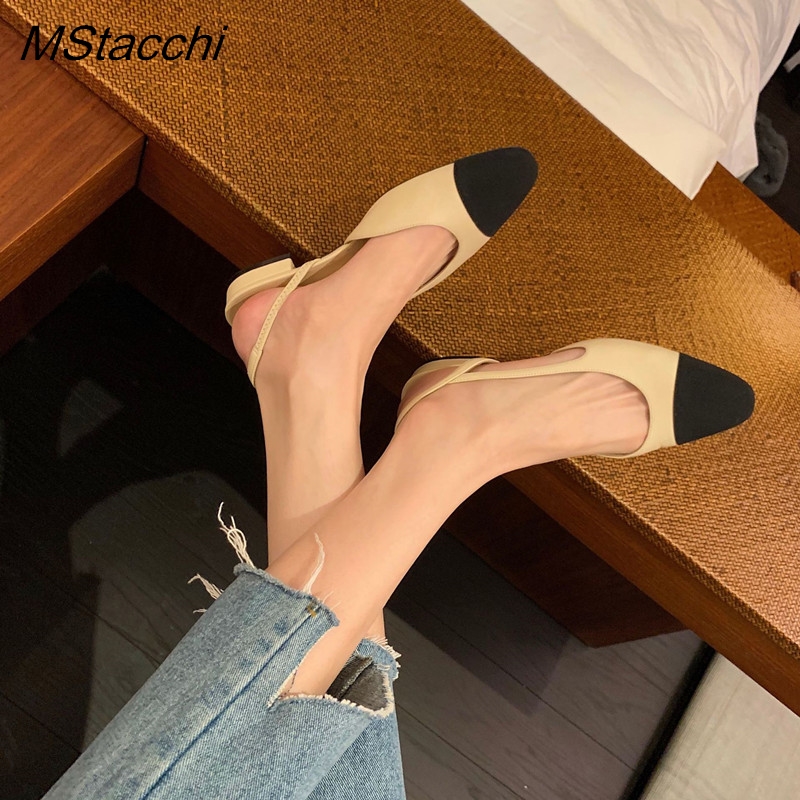 Slingback Heel Formal - パッチワークレザースリングバック女性のサンダルファッションフラットヒールフォーマルレディースシューズセクシーなパーティーサンダルドレスウェディングパーティーシューズ