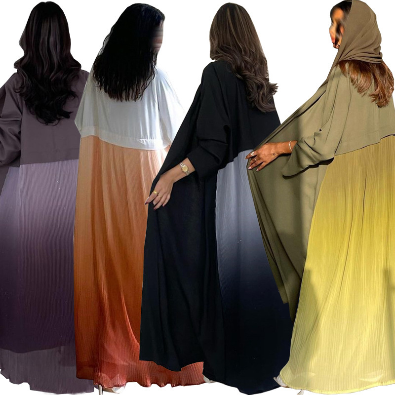 Women Formal Wear Stitching - ムスリム女性用プリーツアバヤドレス ドバイスタイル フルカバー ツイル生地 イード/結婚式用フォーマルウェア 控えめな服装