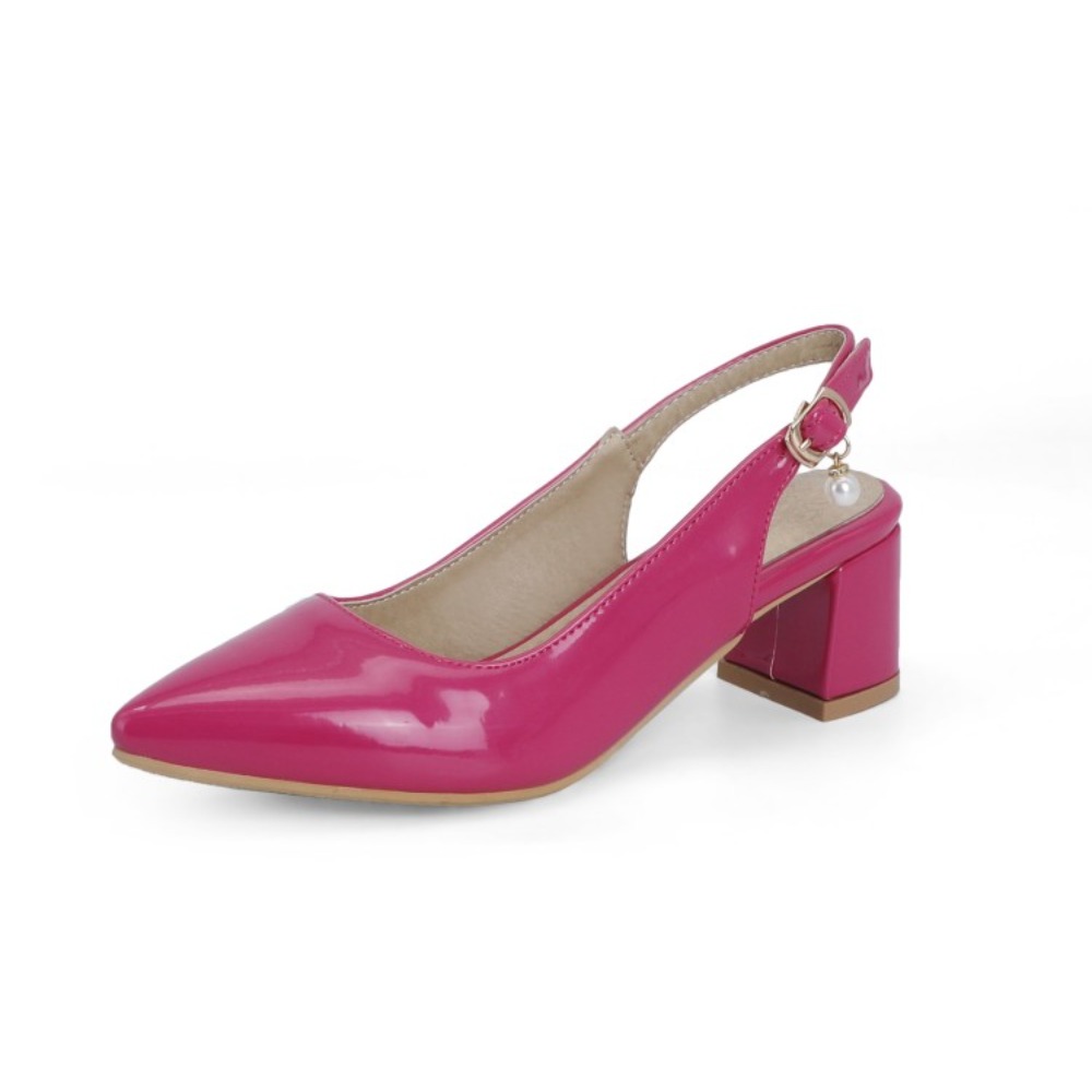 パテントレザースリングバックパンプス女性ポインテッドトゥブロ - Slingback Heel Formal のレビューと価格