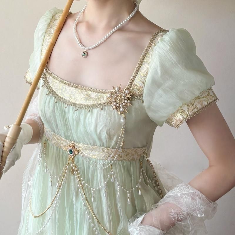 手作りリージェンシーエンパイアウエストロリータドレス女性ヴィ - Women'S Green Formal Wear のレビューと価格