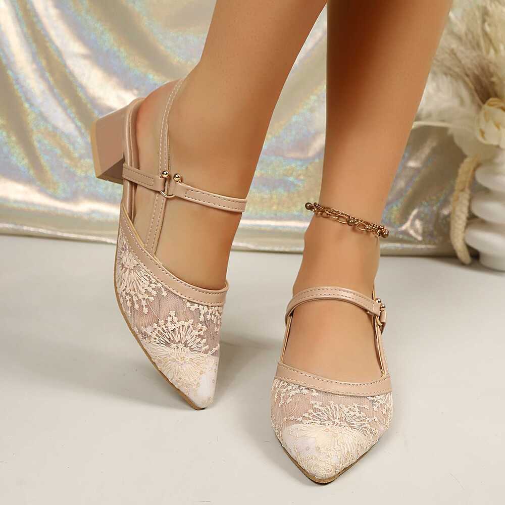 レディース レース付きヒールサンダル。ホワイト・ベージュ・ブ - Slingback Heel Formal のレビューと価格
