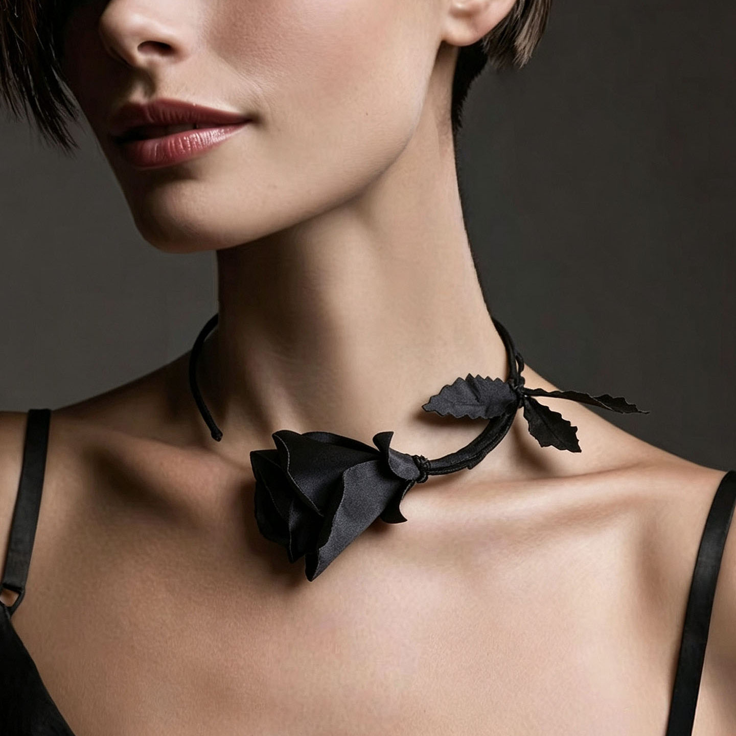 ファッションジュエリー手作り白黒ローズフラワーネックレス女性 - Women Formal Wear Black And White のレビューと価格