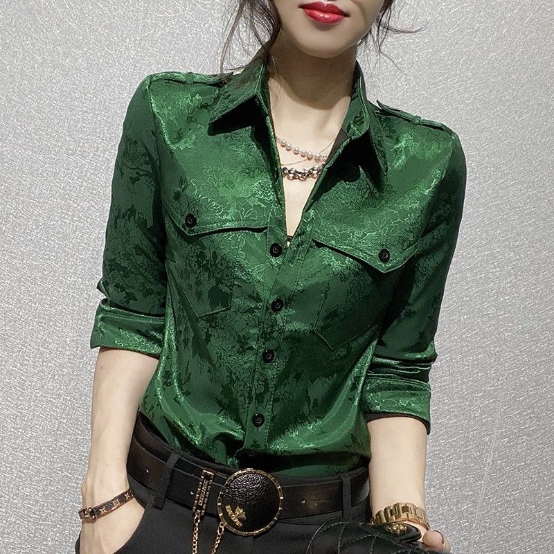 女性トップス春と秋のフル長袖女性のシャツブラウスオフィス服着 - Women'S Green Formal Wear のレビューと価格