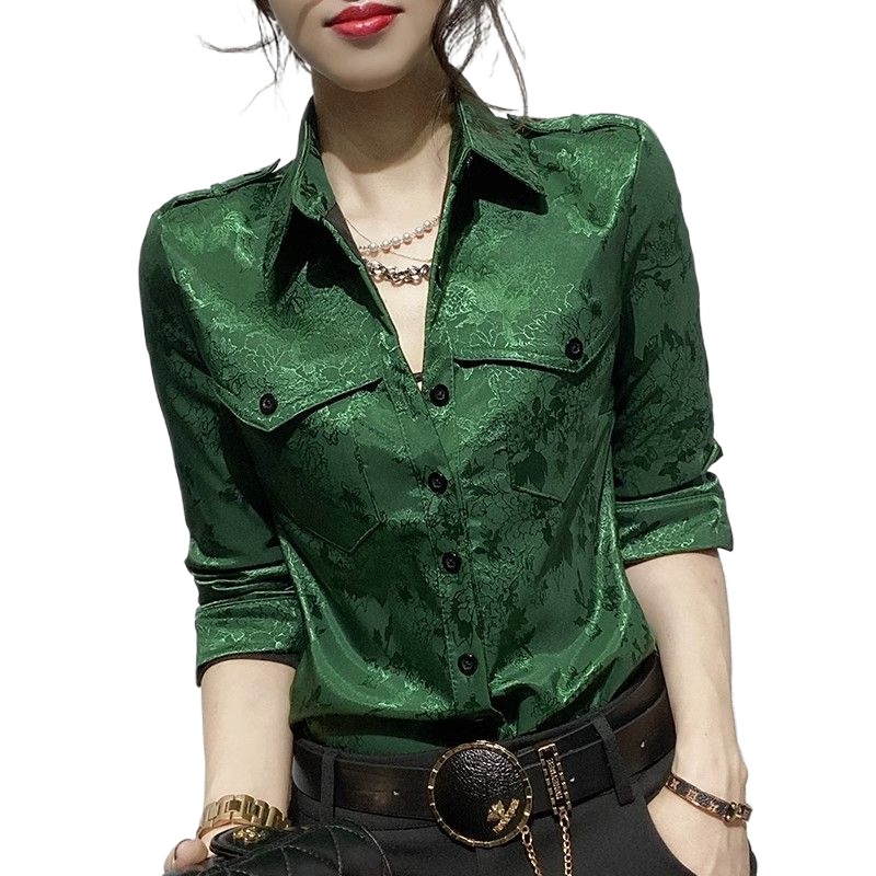 女性トップス春と秋のフル長袖女性のシャツブラウスオフィス服着 - Women'S Green Formal Wear のレビューと価格
