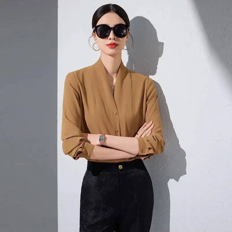 2025年春秋新作ファッションスタイルブラウスシャツ長袖プロ - Women Formal Wear Stitching のレビューと価格