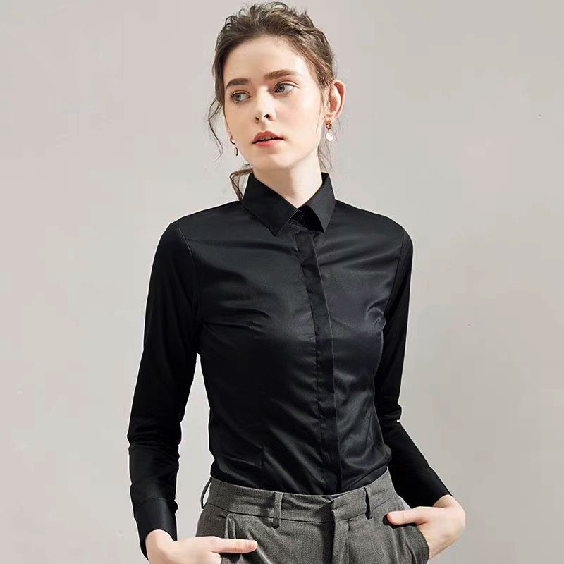夏黒シャツ半袖トップスクエアカラー新しい弾性作業服フォーマル - Women Formal Wear Black And White のレビューと価格
