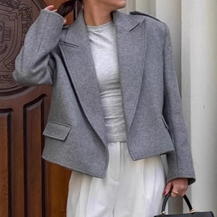 レディースツイードショルダーパッドスーツジャケットオフィスプ - Women Formal Wear Stitching のレビューと価格