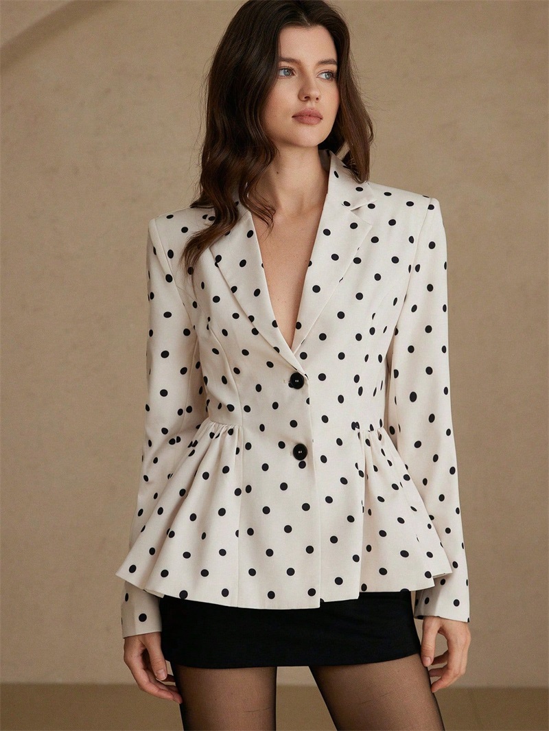 ホワイトブラックドット女性スーツブレザーエレガント1ピースフ - Women Formal Wear Black And White のレビューと価格