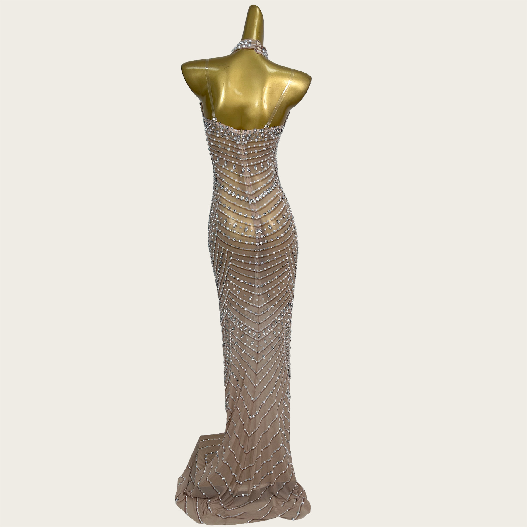 キラキラ輝くラインストーンマーメイドイブニングドレスシースル - Formal Gala Wear Women のレビューと価格