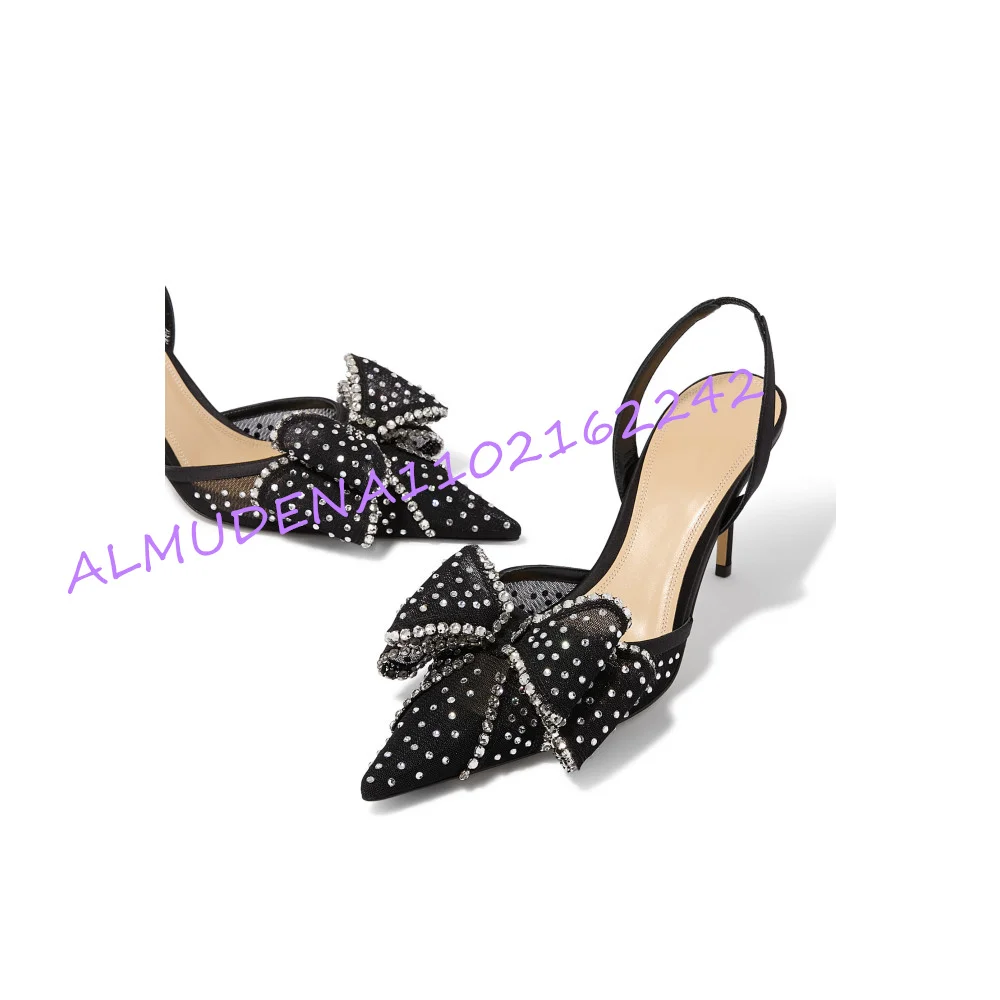 女性用シャンパンメッシュラインストーンボウスリングバックパン - Slingback Heel Formal のレビューと価格