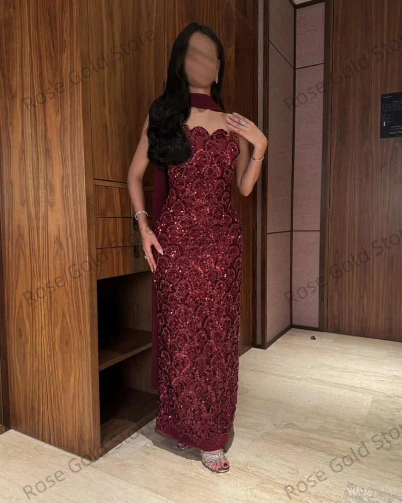 豪華なスパンコールマーメイドプロムドレスストラップレス光沢の - Formal Gala Wear Women のレビューと価格