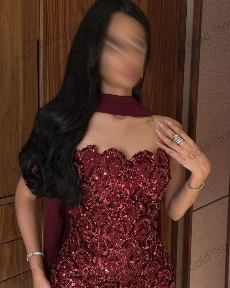 豪華なスパンコールマーメイドプロムドレスストラップレス光沢の - Formal Gala Wear Women のレビューと価格