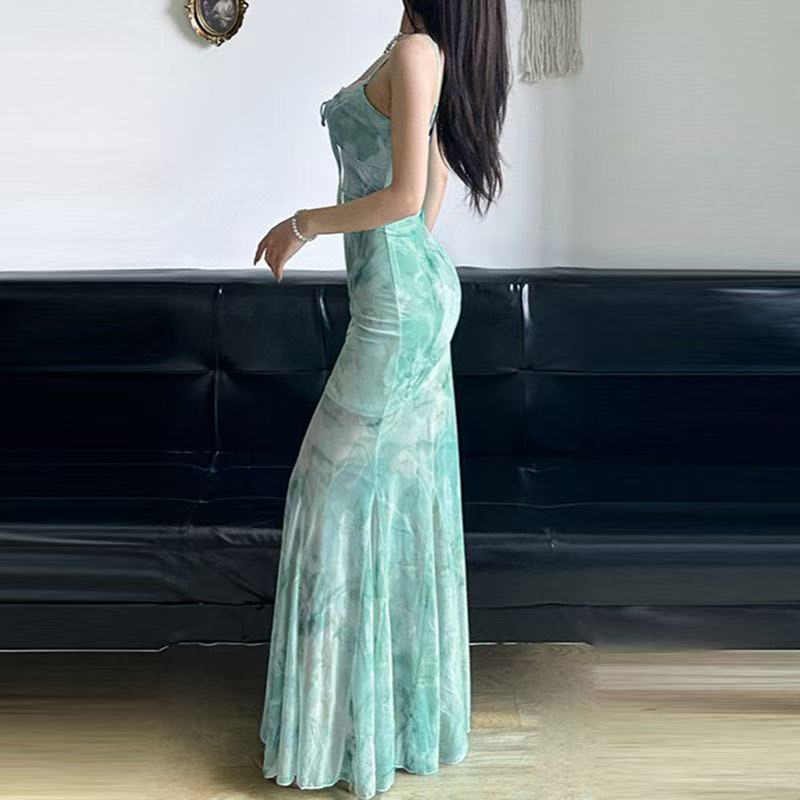 夏のビーチロングドレス女性レースメッシュパッチワークスリムフ - Women'S Green Formal Wear のレビューと価格