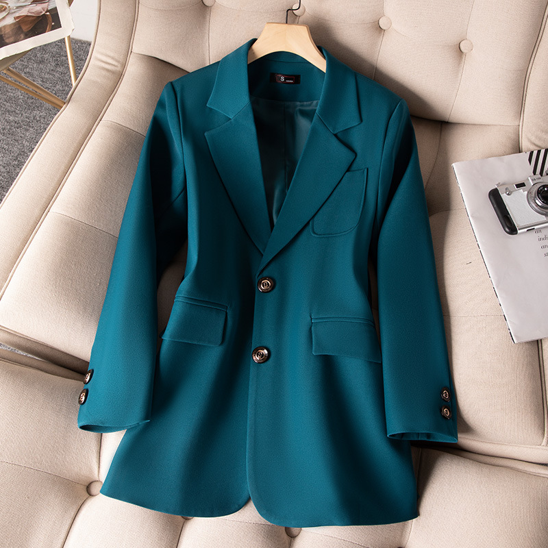 女性用長袖シングルブレストジャケット,フォーマルコート,青, - Women'S Green Formal Wear のレビューと価格