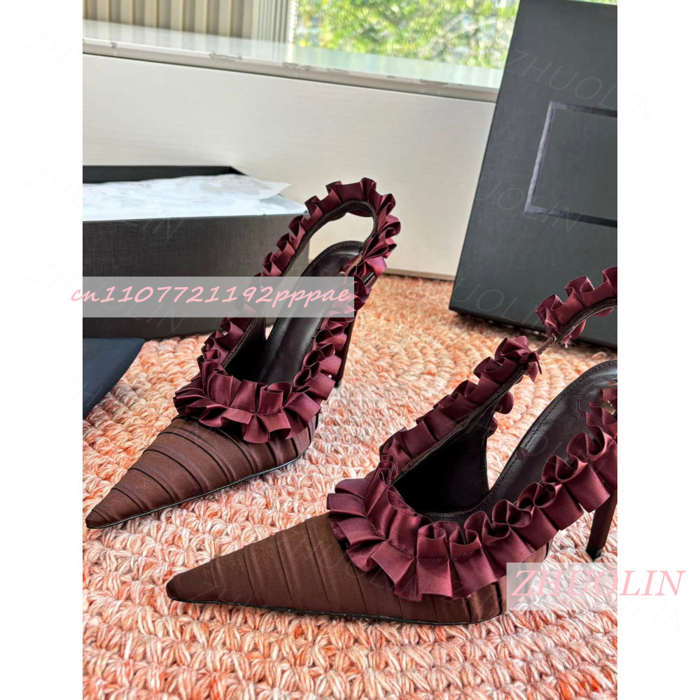 スリングバックヒール バーガンディ プリーツサテン ラッフル - Slingback Heel Formal のレビューと価格