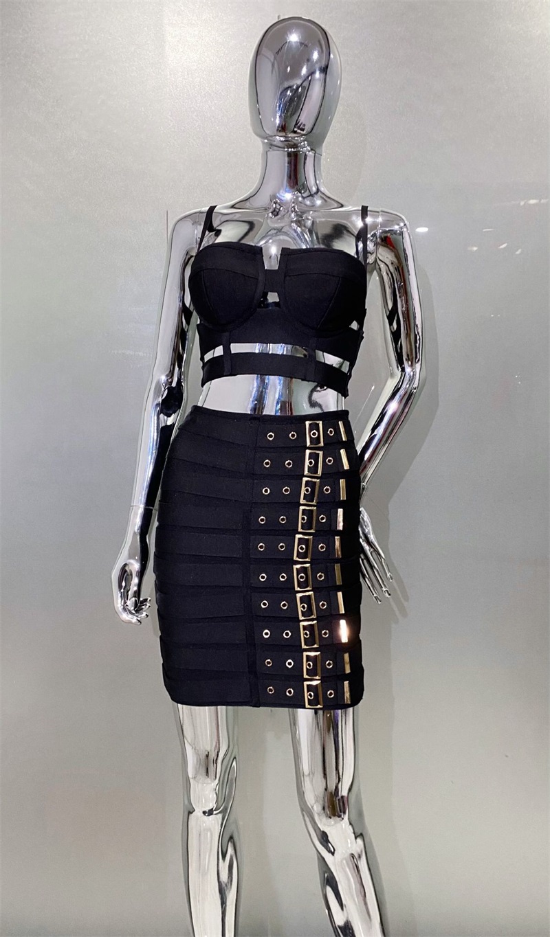 黒白包帯女性用プロムドレス2ピーストップブラ+ショートミニス - Women Formal Wear Black And White のレビューと価格