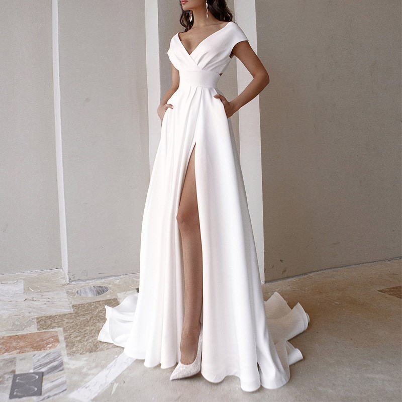 新しいエレガントなフロア丈レディースドレス、セクシーなスリッ - Women Formal Wear Black And White のレビューと価格